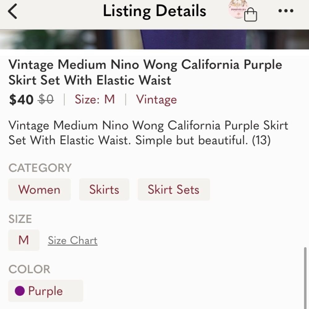 Vintage Medium Nino Wong California Purple Skirt Set With Elastic Waist - Picture 3 of 3